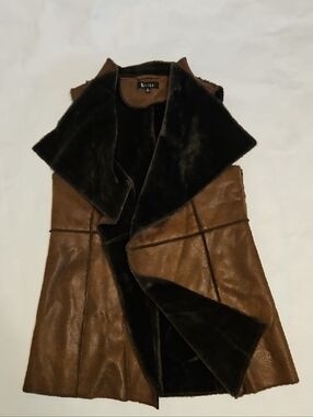 Sisters Brown Faux-Suede Vest with Black Faux-Shearling Collar